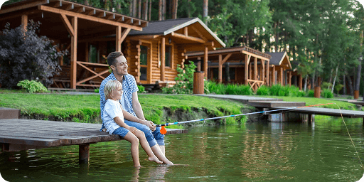 Рыбалка с сыном на пруду